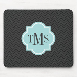 Elegant grey and teal 3 letter monogram mouse pad