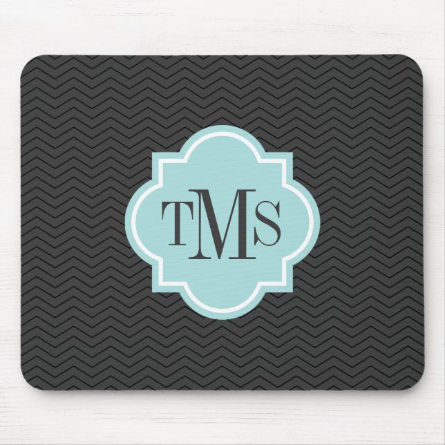 Elegant grey and teal 3 letter monogram mouse pad (Front)