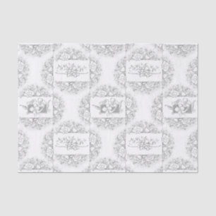 Elegant Grey and White Engraved Floral Tissue Paper