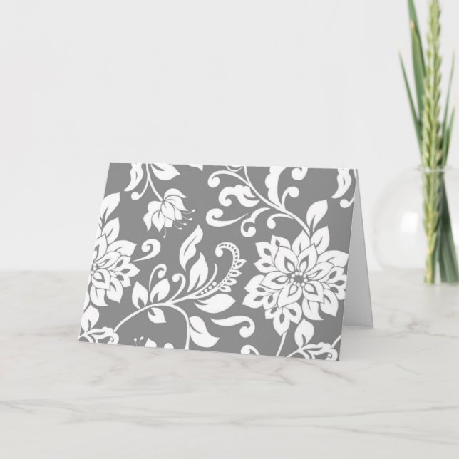 Elegant Grey And White Floral Notecards (Front)