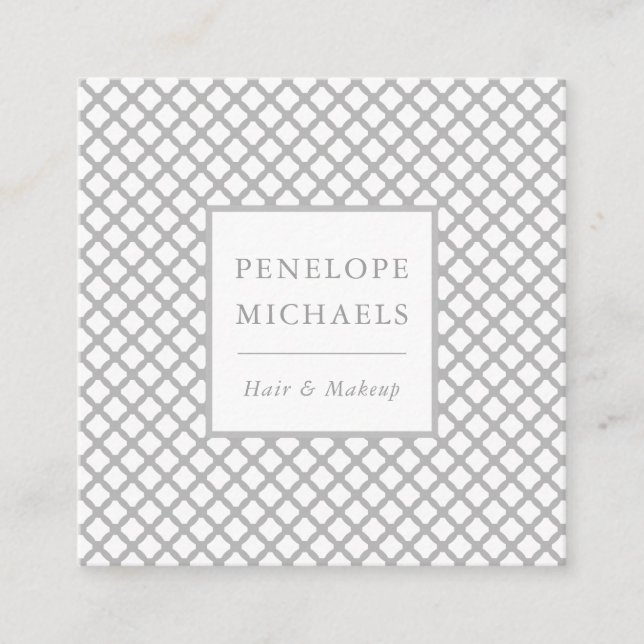 Elegant Grey and White Geometric Square Business Card (Front)