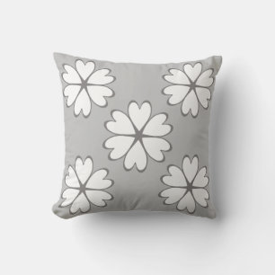 Elegant Grey and White Heart Flowers Throw Pillow
