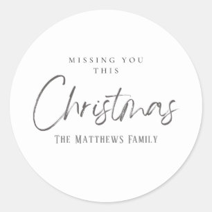 Elegant Grey And White Missing You Christmas  Classic Round Sticker