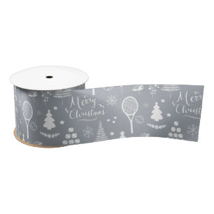 Elegant grey and white tennis Christmas Satin Ribbon