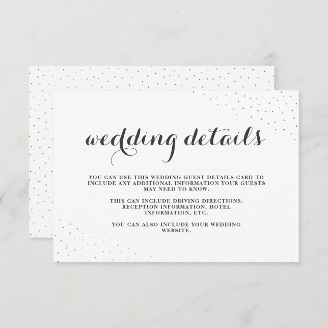 Elegant Grey and White with Dots Wedding Details Enclosure Card (Front/Back)