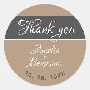 Elegant Grey Beige Typography Wedding Thank you Classic Round Sticker