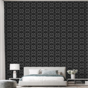 Elegant Grey & Black Antique Scroll Pattern Wallpaper