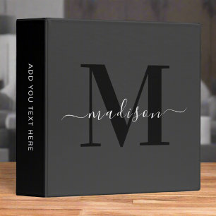 Elegant Grey Black Bold Typography Monogram Binder