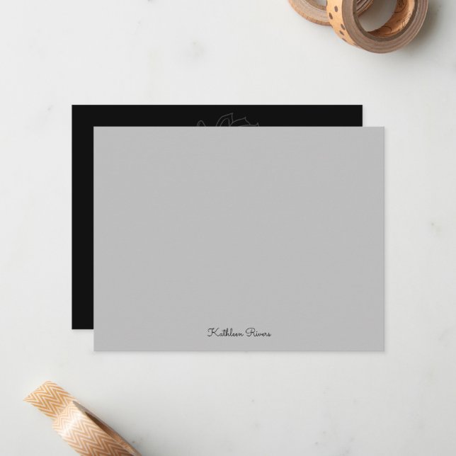 Elegant Grey & Black Custom Personalized Note Card (Front/Back In Situ)