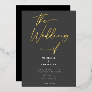 Elegant Grey Black Gold Calligraphy Script Wedding
