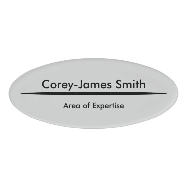 Elegant Grey Black Professional Expertise & Oval Name Tag (Front)