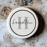 Elegant Grey Black Round Custom Monogram Initial Coaster<br><div class="desc">Elegant round personalized beverage drink coaster design features a classic custom serif monogram initial in pewter grey with your last name / surname in modern black calligraphy script against a clean white background. A simple black circle frames the design. Colour scheme can be customized to coordinate perfectly with your home...</div>