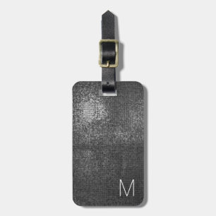 Elegant Grey Black Shiny Texture Monogram Luggage Tag