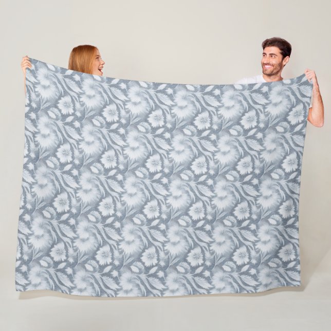 Elegant Grey Blanket with White Floral Outline  (In Situ)