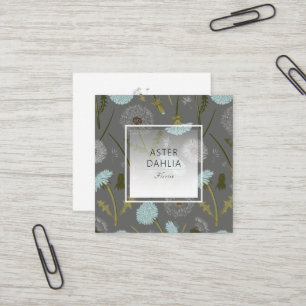 Elegant Grey Blue Dandelion Flowers Square Business Card