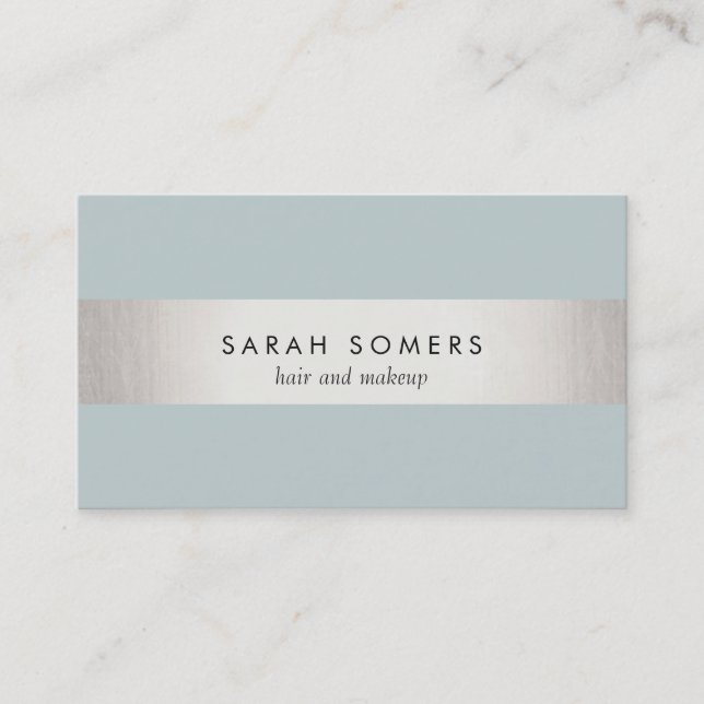 Elegant Grey Blue Modern FAUX Silver Striped Business Card (Front)