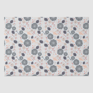 Elegant Grey Blue Peach Floral Pattern Tissue Paper
