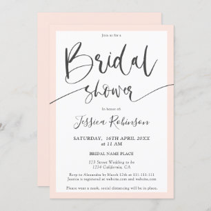 Elegant grey blush pink script chic bridal shower invitation