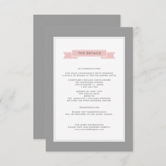 Elegant Grey | Blush Pink Wedding Details Card (Front/Back)