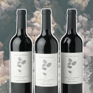 Elegant Grey Botanical Thank You Wedding  Wine Label