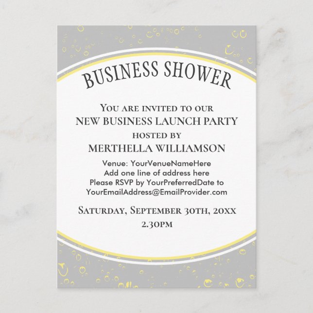 Elegant Grey Business Shower Invitation Postcard (Front)