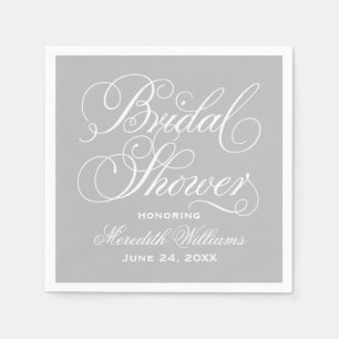 Elegant Grey Calligraphy Wedding Bridal Shower Napkin