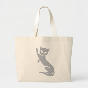 Elegant Grey Cat Large Tote Bag