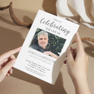 Elegant Grey Celebration of Life Photo Invitation