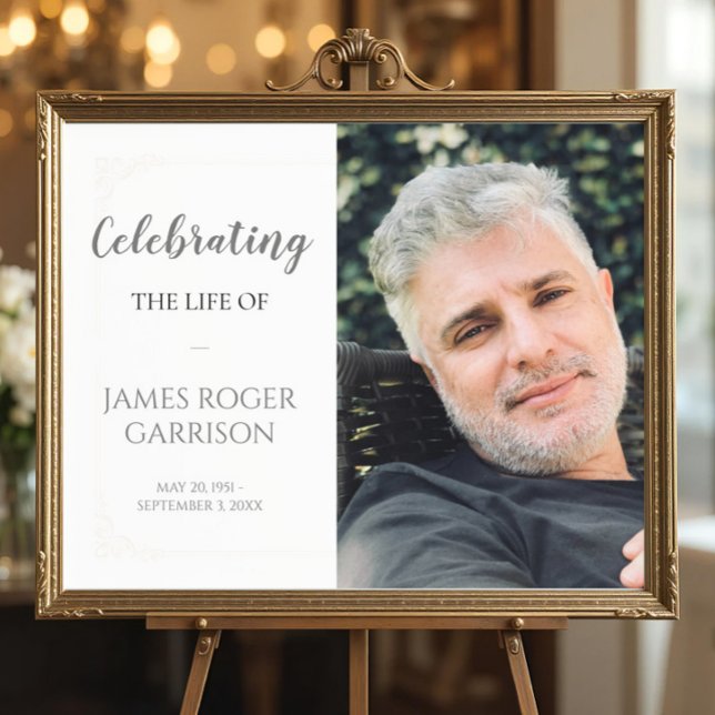 Elegant Grey Celebration of Life Photo Memorial Poster (Creator Uploaded)