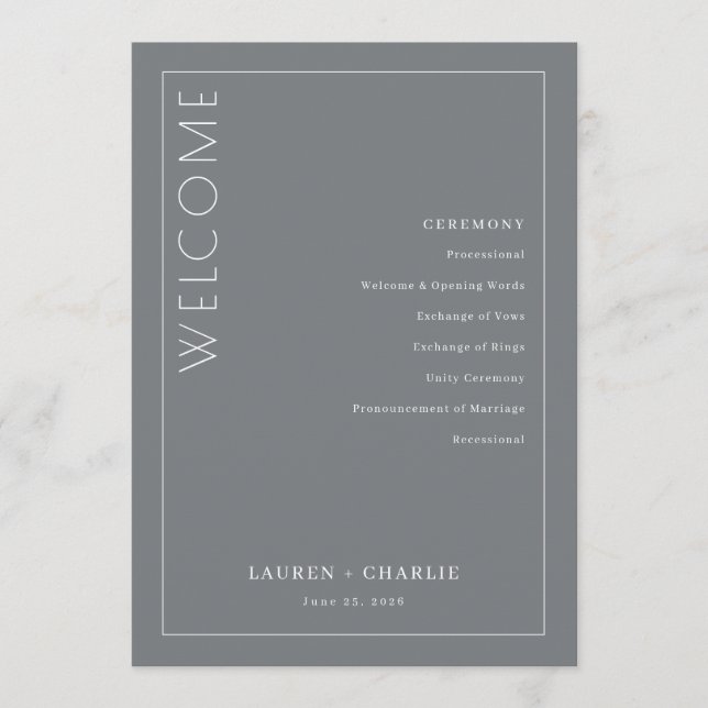 Elegant Grey Ceremony Schedule Program (Front)