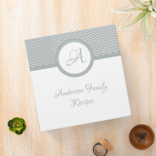 Elegant Grey Chevron Monogram Recipe Binder