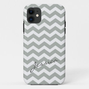 Elegant grey chevron zigzag with name iPhone 11 case