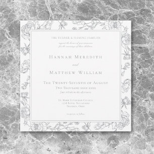 Elegant Grey Chinoiserie Bird & Crest Wedding Invitation