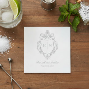 Elegant Grey Chinoiserie Bird Crest Wedding Napkin