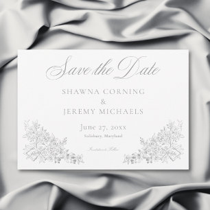 Elegant Grey Chinoiserie Nature & Birds Wedding Save The Date