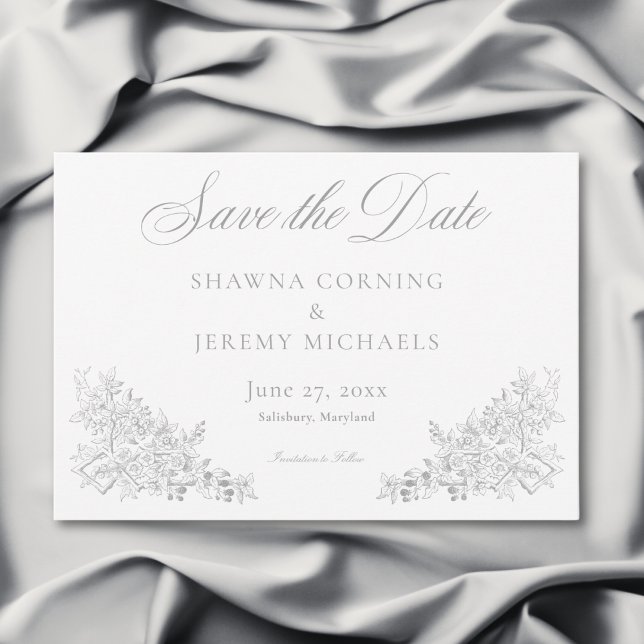 Elegant Grey Chinoiserie Nature & Birds Wedding Save The Date (Elegant Gray Chinoiserie Nature & Birds Wedding Save The Date)