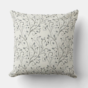 Elegant grey contrast leaf pattern throw pillow