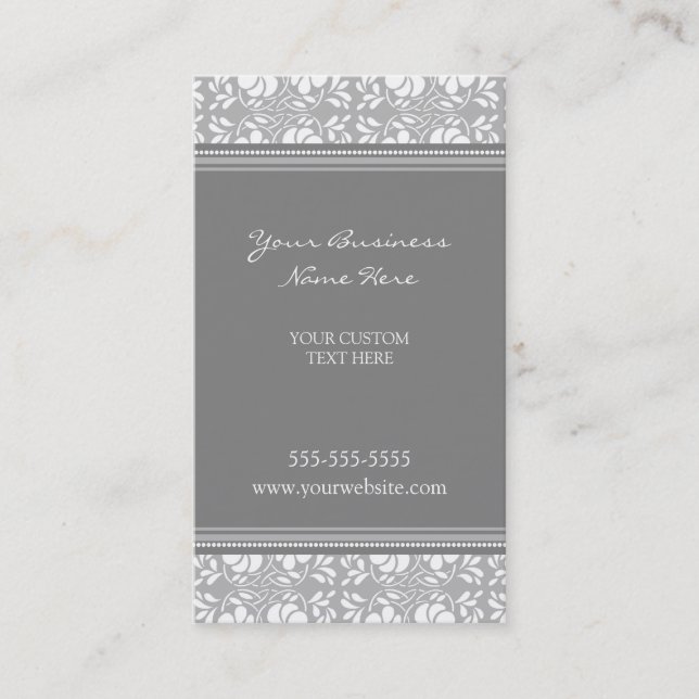 Elegant Grey Damask Business Cards (Front)