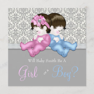 Elegant Grey Damask Gender Reveal Shower Invitation
