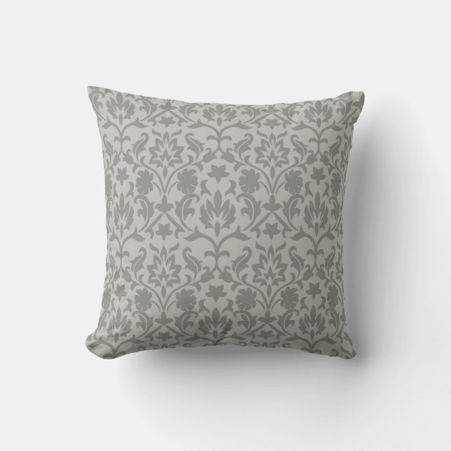 Elegant Grey damask-inspired patterned Throw Pillo Pillow (Front)