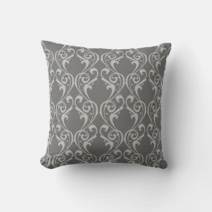 Elegant Grey damask-inspired patterned Throw Pillo Pillow