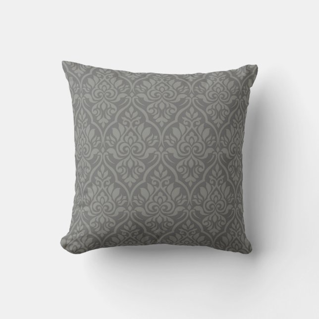 Elegant Grey damask-inspired patterned Throw Pillo Pillow (Front)