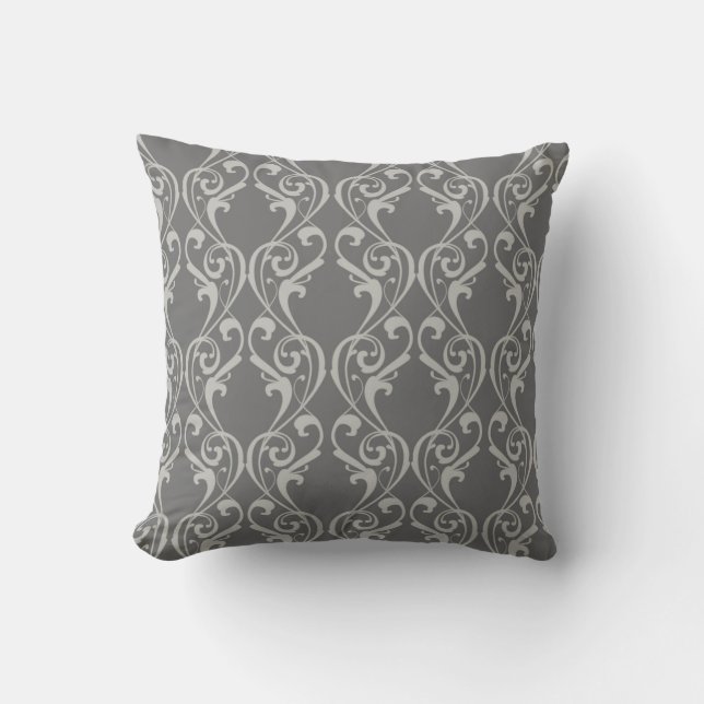 Elegant Grey damask-inspired patterned Throw Pillo Throw Pillow (Front)