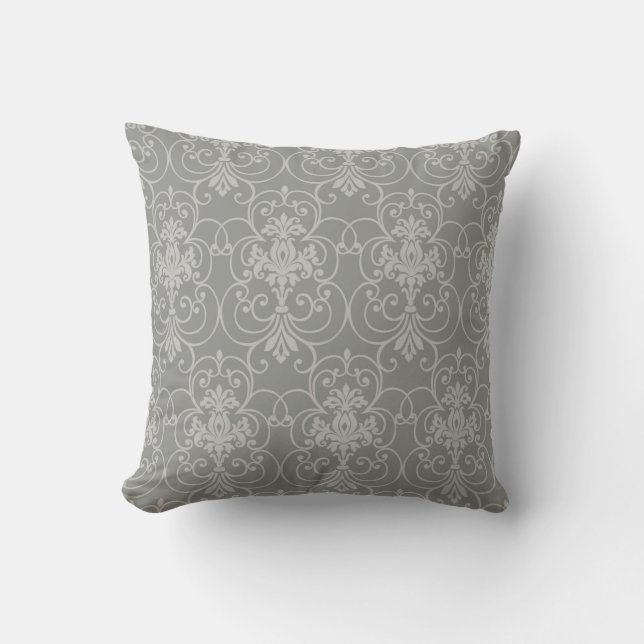 Elegant Grey damask-inspired patterned Throw Pillo Throw Pillow (Front)
