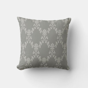 Elegant Grey damask-inspired patterned Throw Pillow