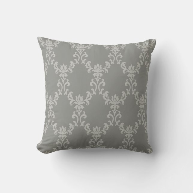 Elegant Grey damask-inspired patterned Throw Pillow (Front)
