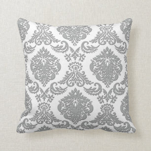 Elegant Grey Damask Pattern Art Throw Pillow