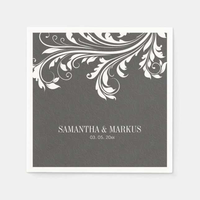Elegant Grey Damasks And White Vintage Lace Napkin (Front)