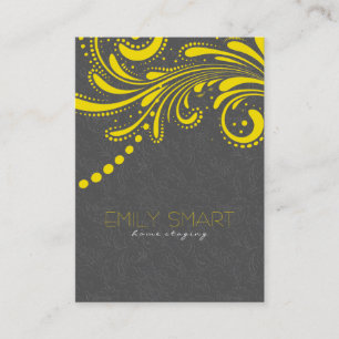 Elegant Grey Damasks And Yellow Vintage Lace Business Card