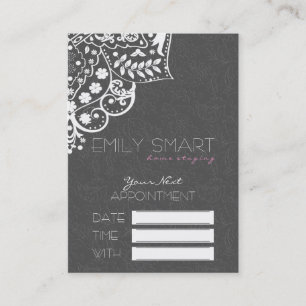 Elegant Grey Damasks White Lace Appointment Card